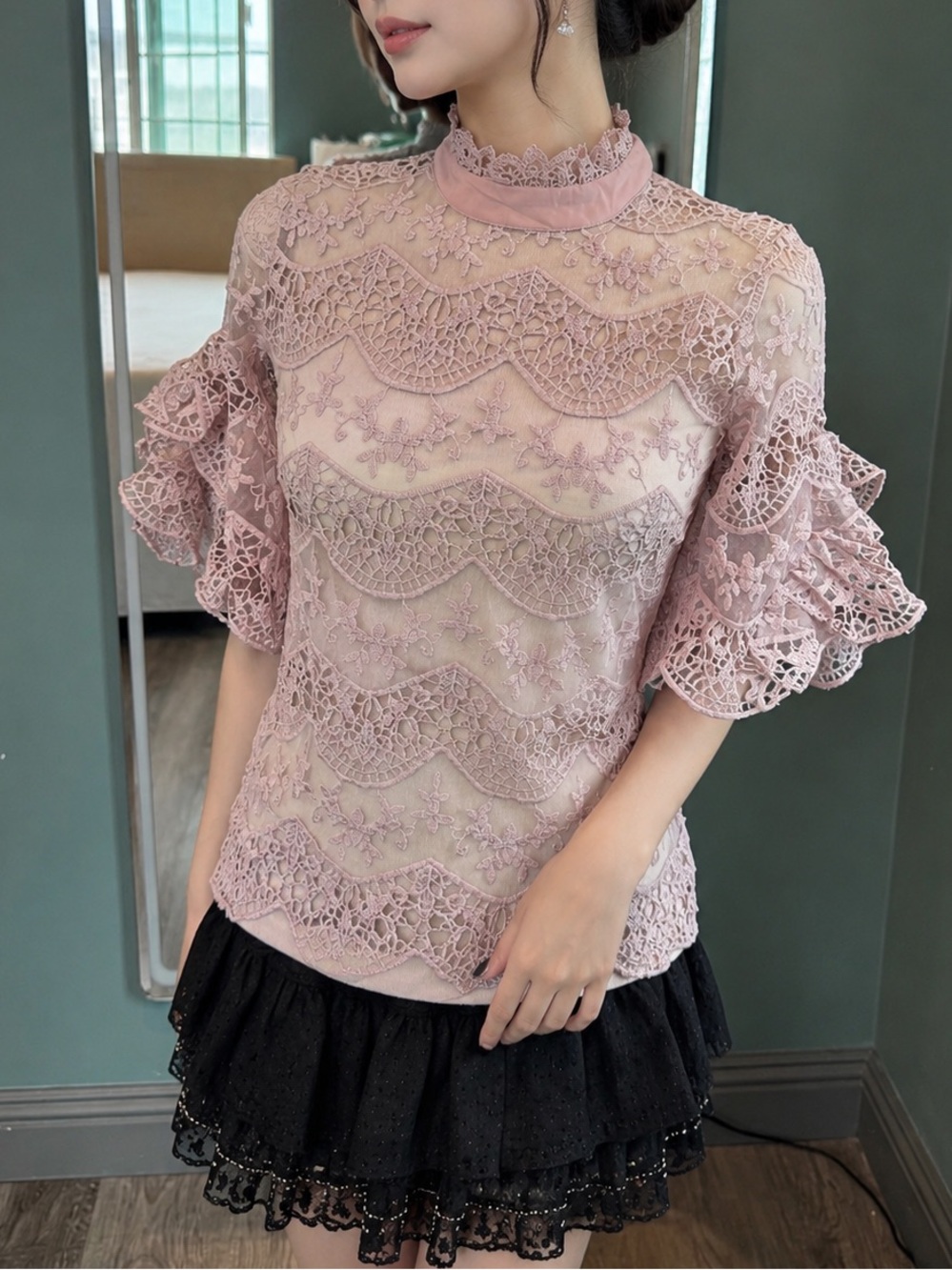 Vintage Romantic Dusty Pink Lace Mesh Victorian Coquette Balletcore Top
